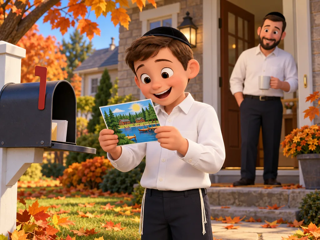 An autumn day at home: a camper smiles over the letter about next summer, dreaming of swimming and ball games at camp.